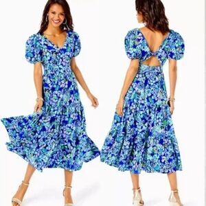 Lilly Pulitzer Grace Tiered Floral Midi Dress Size 16 Spring $258 NEW